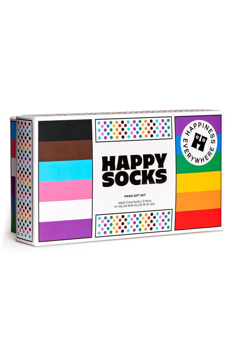 Happy Socks Pride Assorted 3-Pack Crew Socks, Alternate, color, White Multi