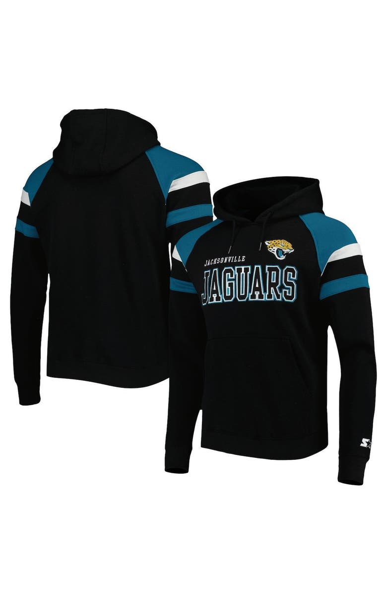 STARTER Men's Starter Black Jacksonville Jaguars Draft Fleece Raglan Pullover Hoodie, Main, color, 