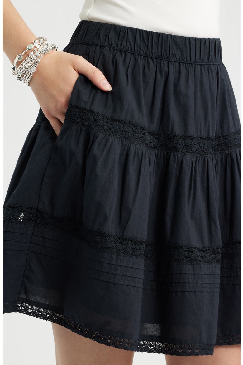 Lace Trim Cotton Miniskirt, Alternate, color, BLACK