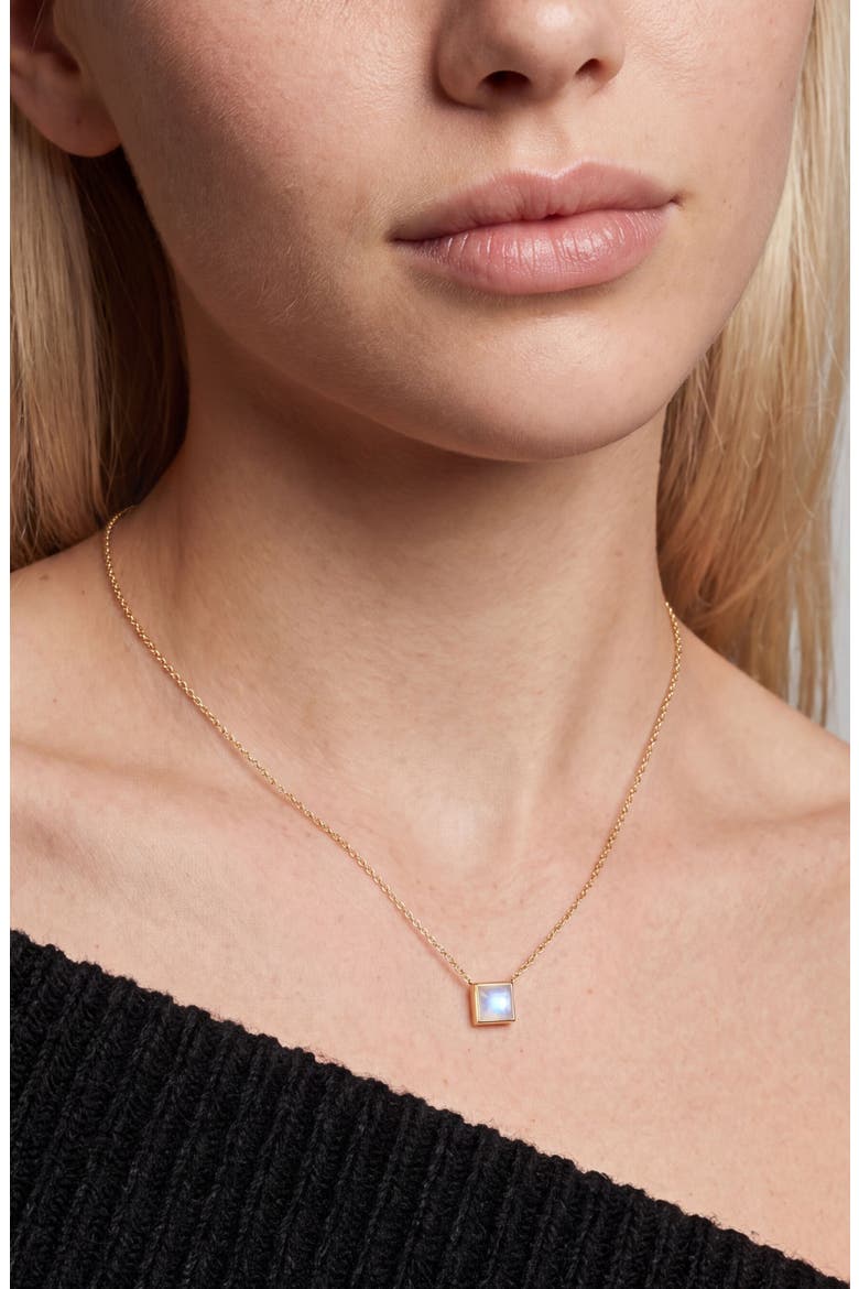 14k Gold Plated Square Pendant Necklace, Alternate, color, WHITE/ GOLD