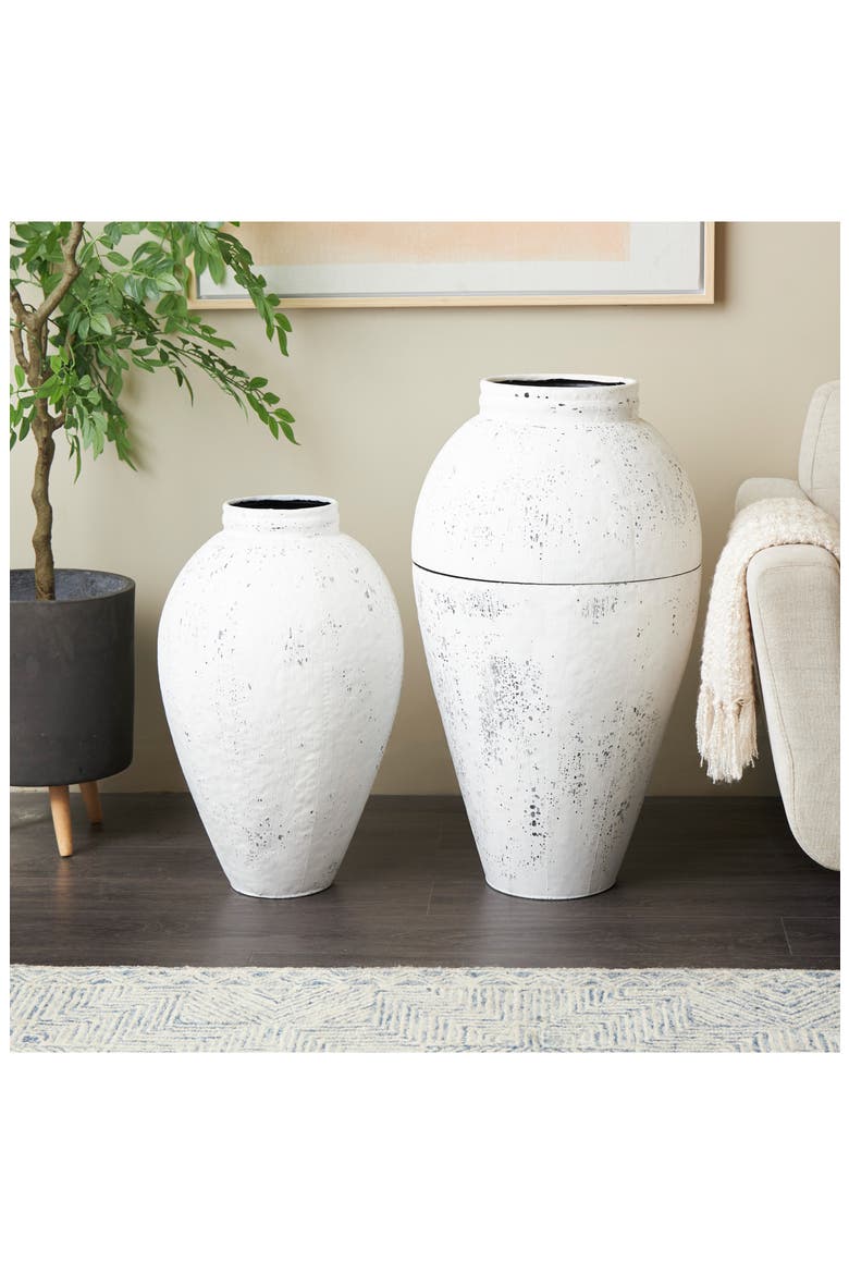 Set of 2 Metal Vases, Alternate, color, WHITE