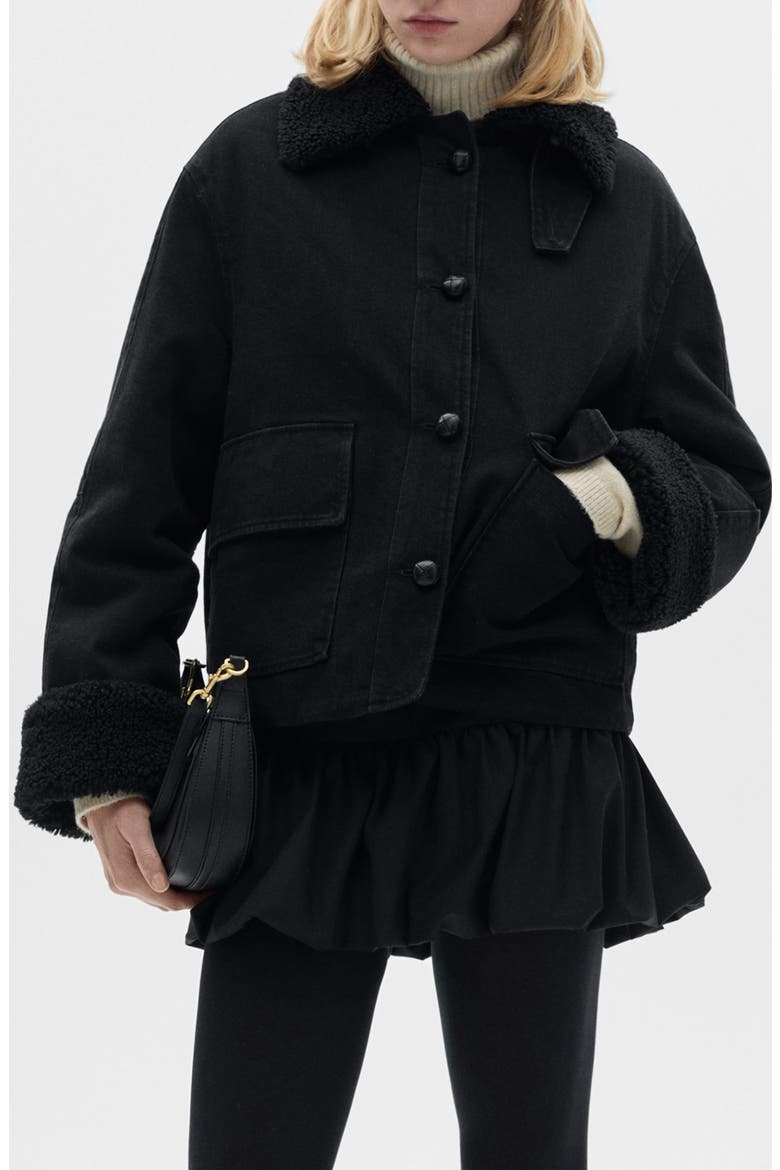 Faux Shearling Lined Denim Jacket, Main, color, BLACK DENIM