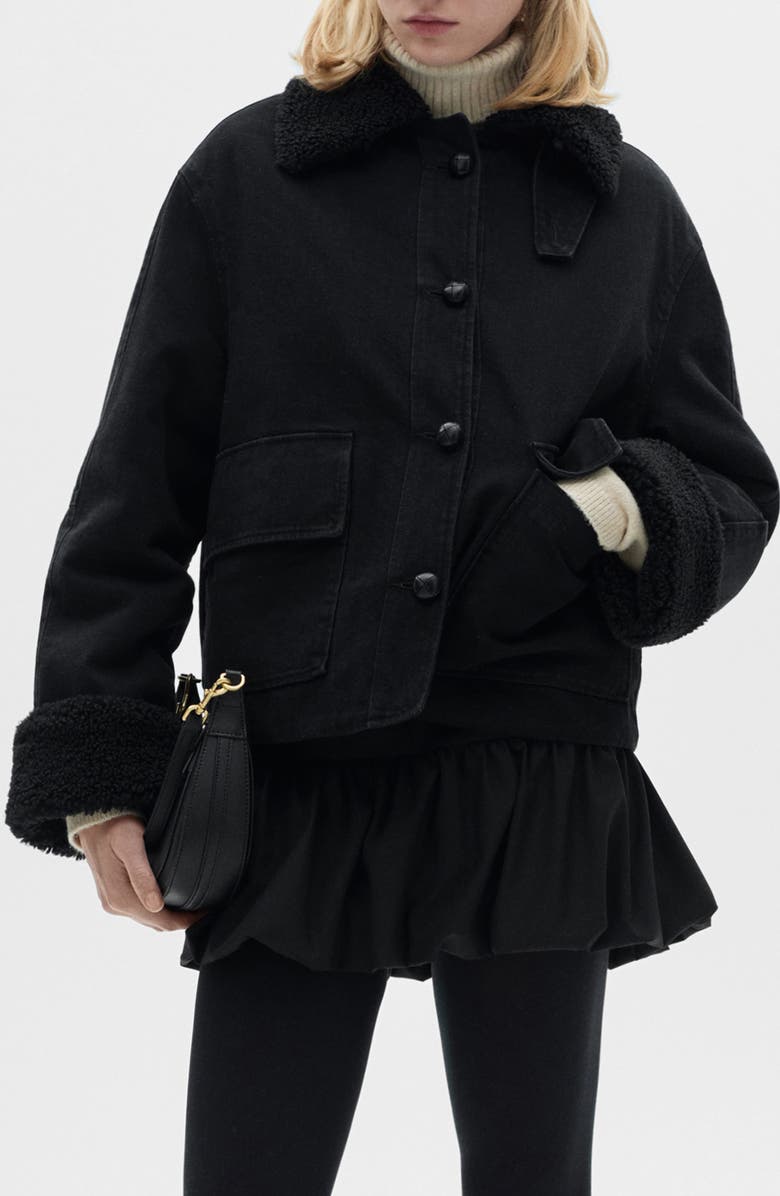 MANGO Faux Shearling Lined Denim Jacket, Main, color, 