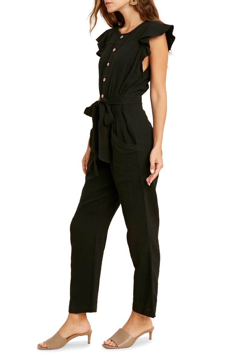 Cotton Flutter Sleeve Jumpsuit, Alternate, color, BLACK