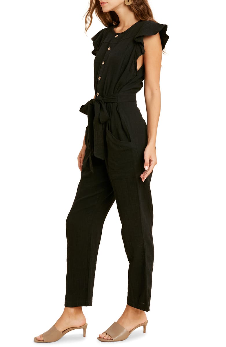 WISHLIST Cotton Flutter Sleeve Jumpsuit, Alternate, color, Black