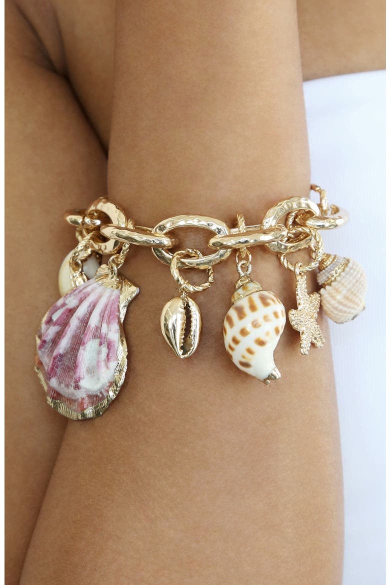 Shell Charm Bracelet, Alternate, color, GOLD