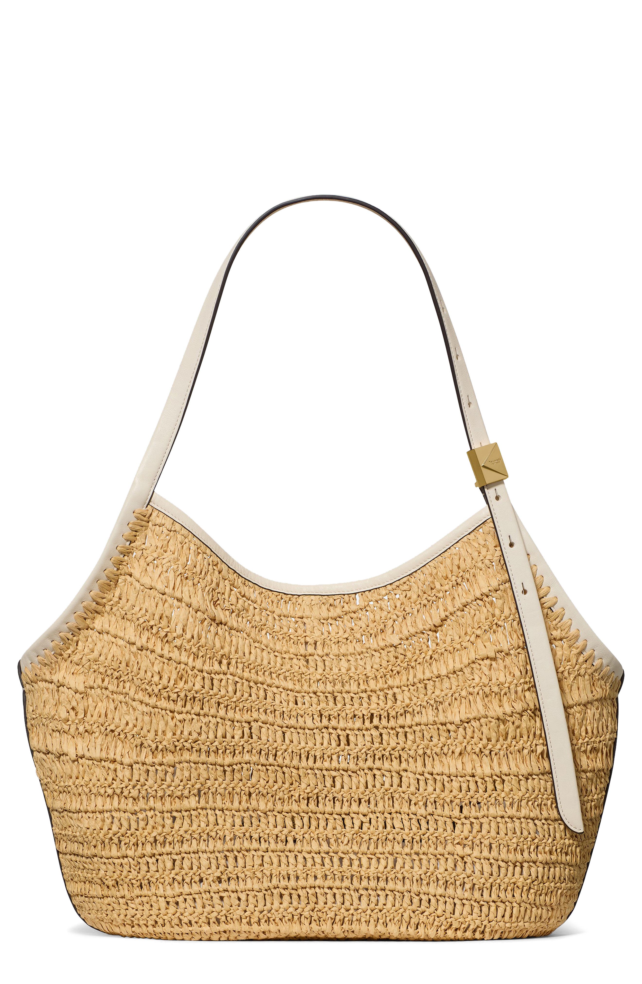 Kate Spade New York deco straw small tulip tote bag, Main, color, 