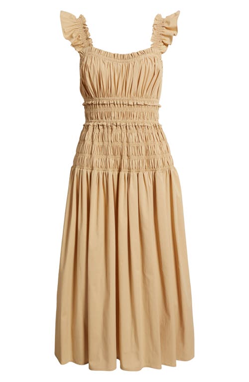 Anne Klein Smocked Ruffle Trim Midi Dress In Neutral