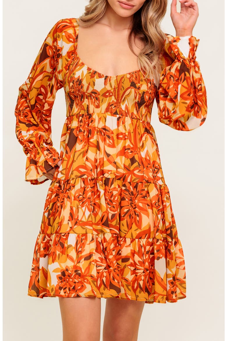 Long Sleeve Babydoll Dress, Alternate, color, RUST