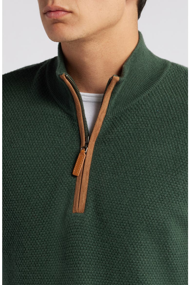 Merino Wool & Cashmere Bird's Eye Quarter Zip Sweater, Alternate, color, JUNIPER