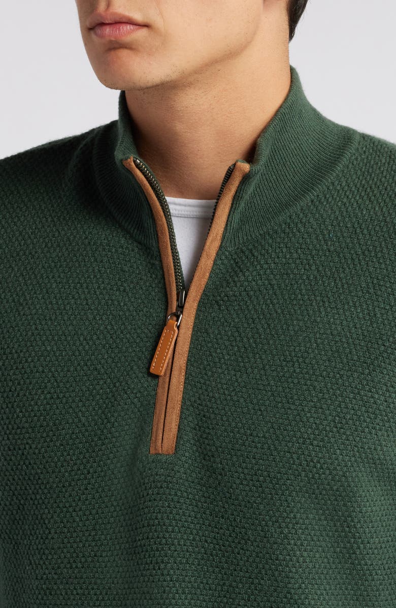 Lorenzo Uomo Merino Wool & Cashmere Bird's Eye Quarter Zip Sweater, Alternate, color, Juniper