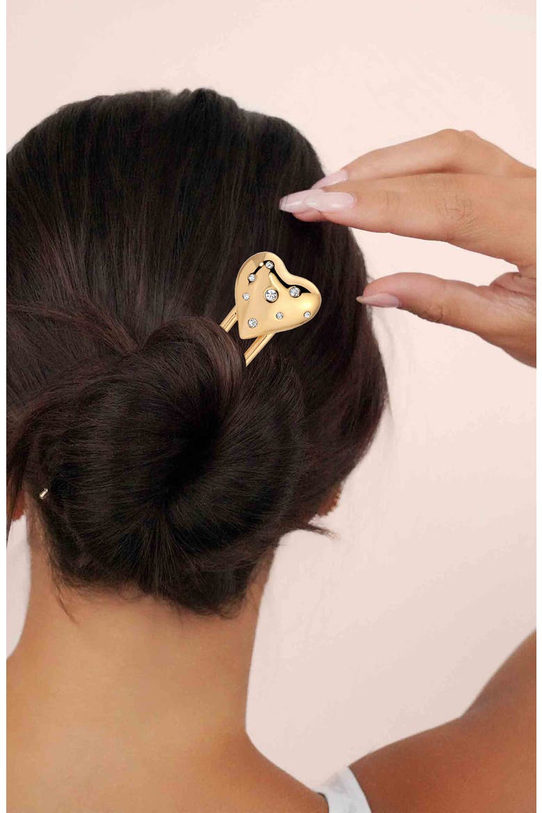 Love Heart Embellished Hairpin, Alternate, color, GOLD