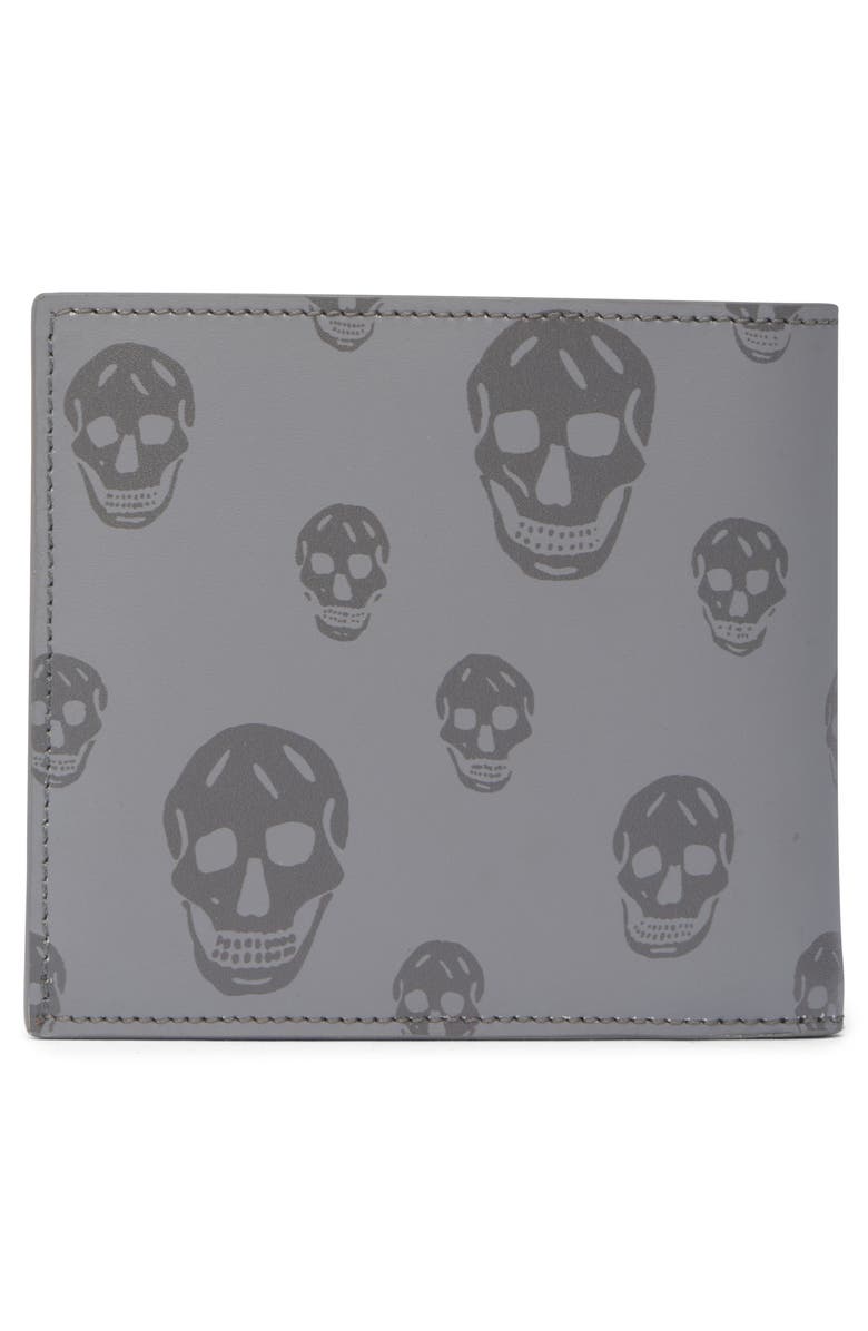 McQueen Skull Leather Bifold Wallet, Alternate, color, Grey/ Dark Grey