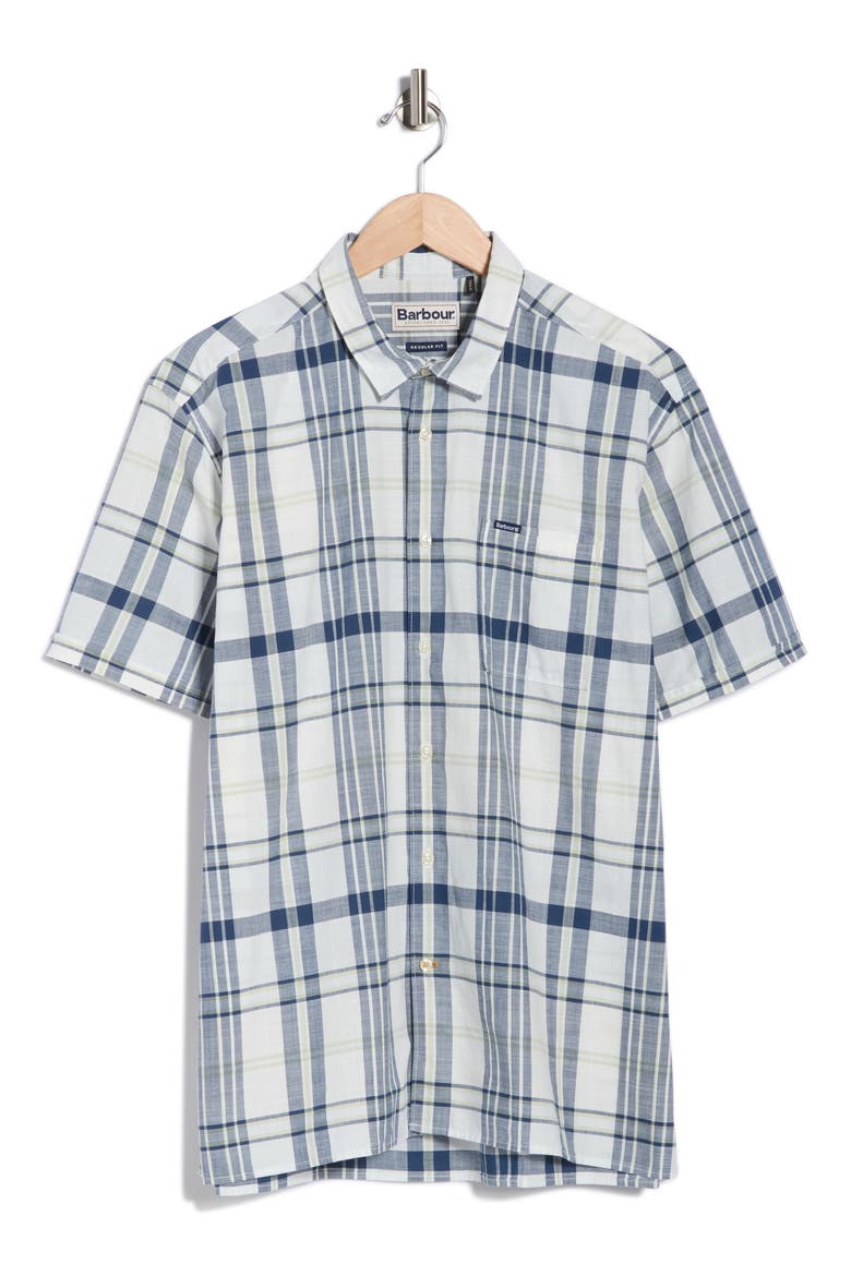 Grassbeach Plaid Short Sleeve Cotton Button-Up Shirt, Alternate, color, WHITE