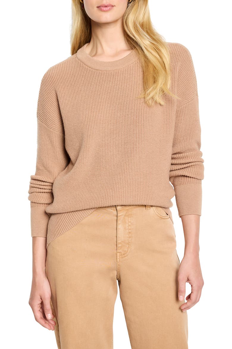 Shaker Stitch Creweck Cotton Blend Sweater, Main, color, BURRO