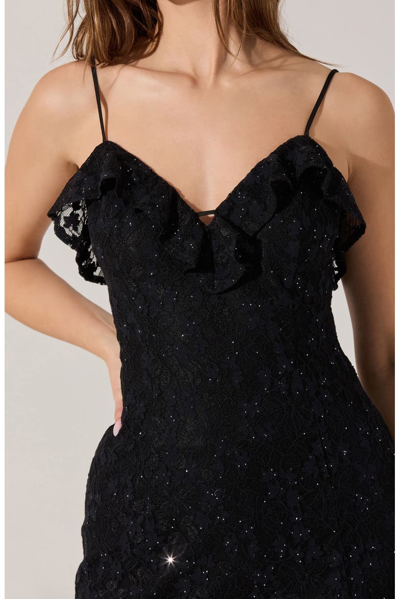 Leonie Lace & Sequin A-Line Dress, Alternate, color, BLACK