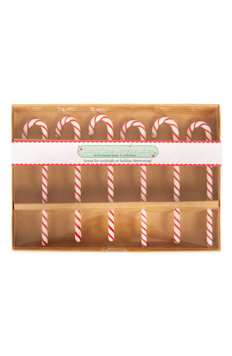 Design Imports Set of 6 Candy Cane Swizzle Sticks, Main, color, Candy Cane