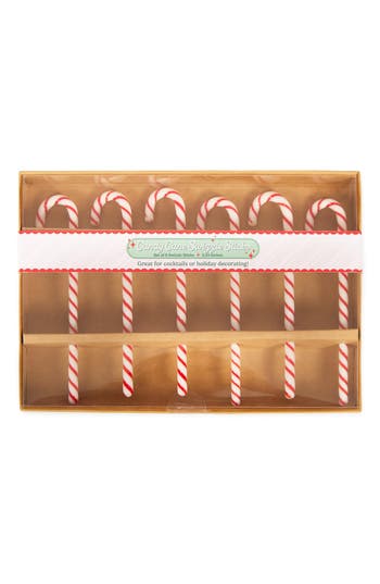 Design Imports Set Of 6 Candy Cane Swizzle Sticks In White