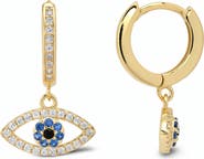 Queen Jewels Sterling Silver Cubic Zirconia Evil Eye Huggie Hoop Earrings
