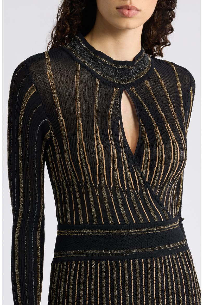Alicia Lurex Metallic Midi Sweater Dress, Alternate, color, NOIR WITH GOLD LUREX