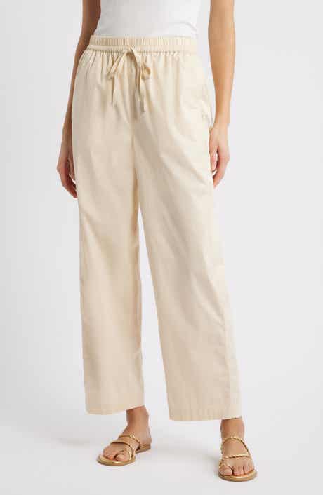 Stretch Cotton Drawstring Ankle Pants