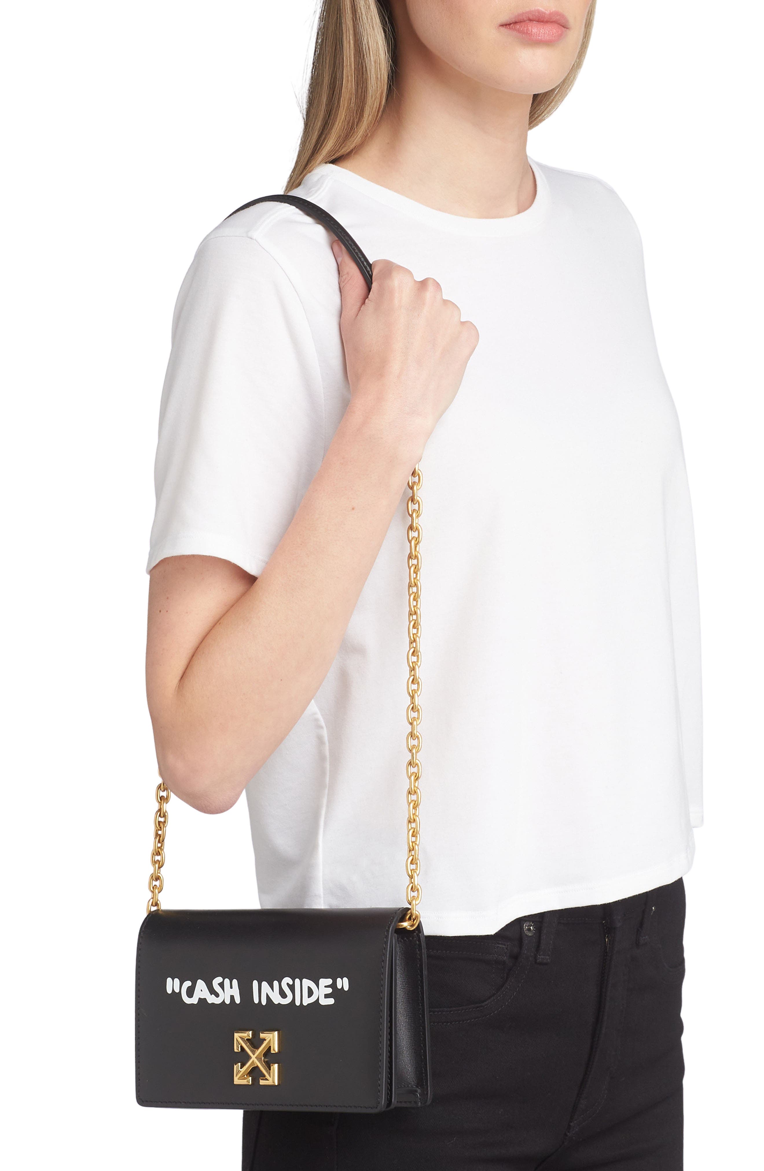 Off-White Jitney 0.5 Quote Leather Shoulder Bag, Alternate, color, 