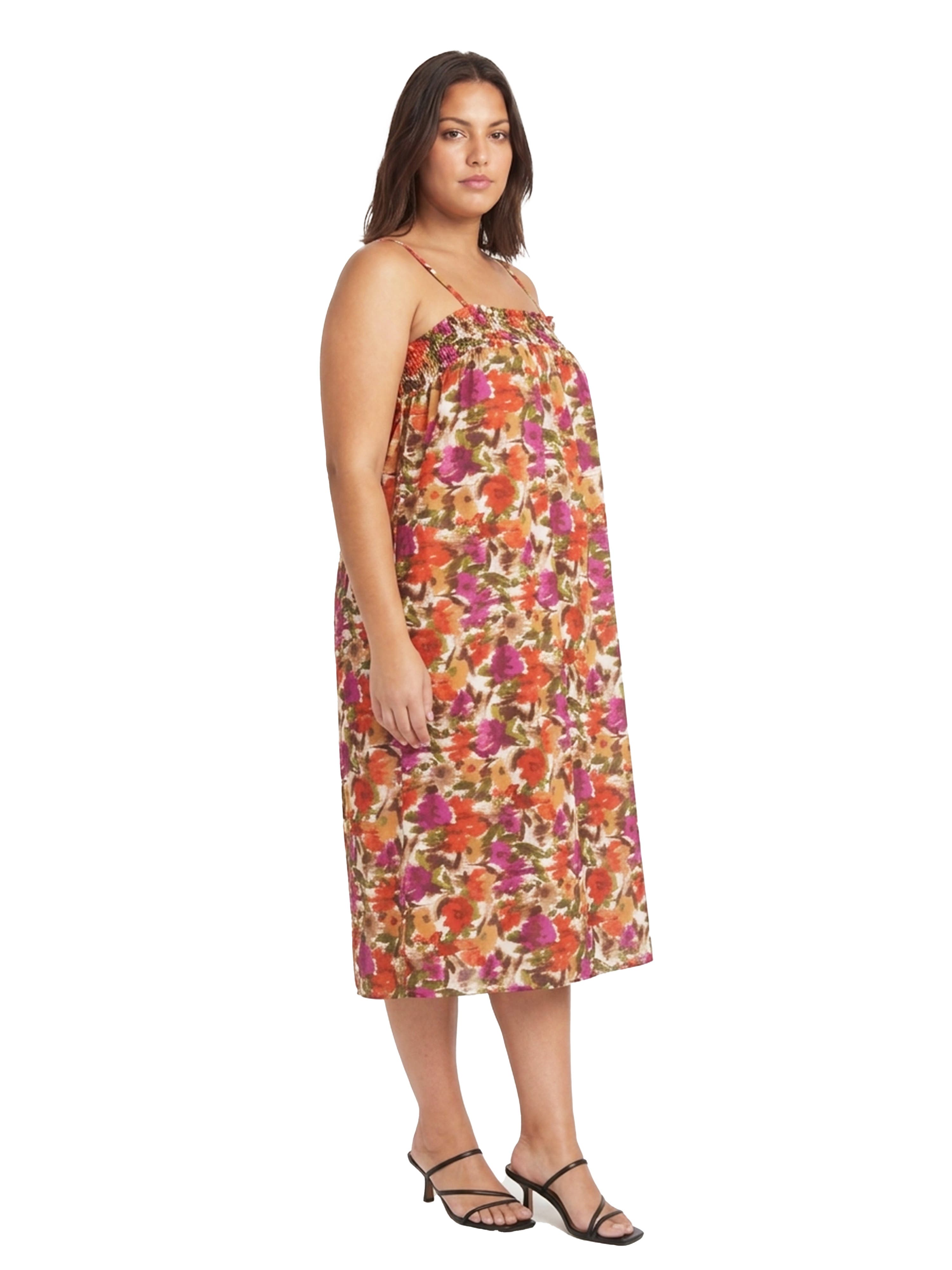 Curvy Essential Abstract Print Spaghetti Strap Smocked Pocket A-Line Maxi Dress - image 2