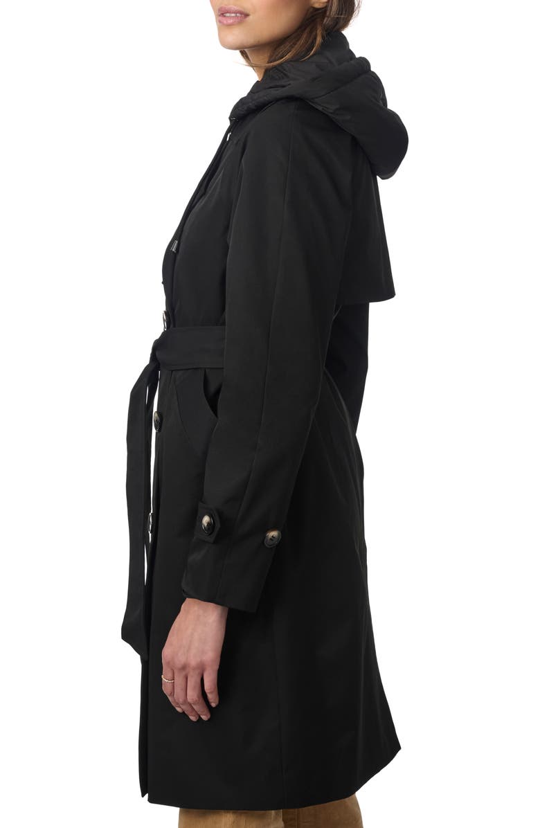 Bernardo Tie Belt Recycled Polyester Trench Coat with Removable Hooded Zip Bib, Alternate, color, 