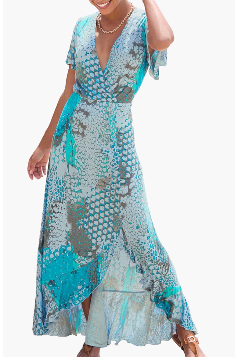 Women's Printed Side Slit Maxi Dress, Main, color, Blue Multi