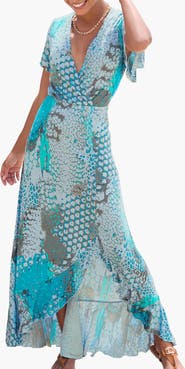 LASCANA Women's Printed Side Slit Maxi Dress