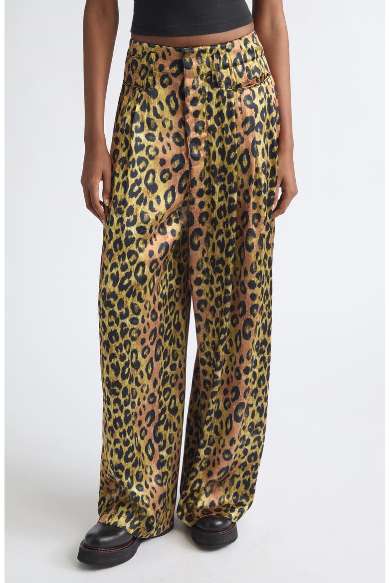 Triple Pleat Wide Leg Pants, Main, color, LIGHT BROWN PINK LEOPARD
