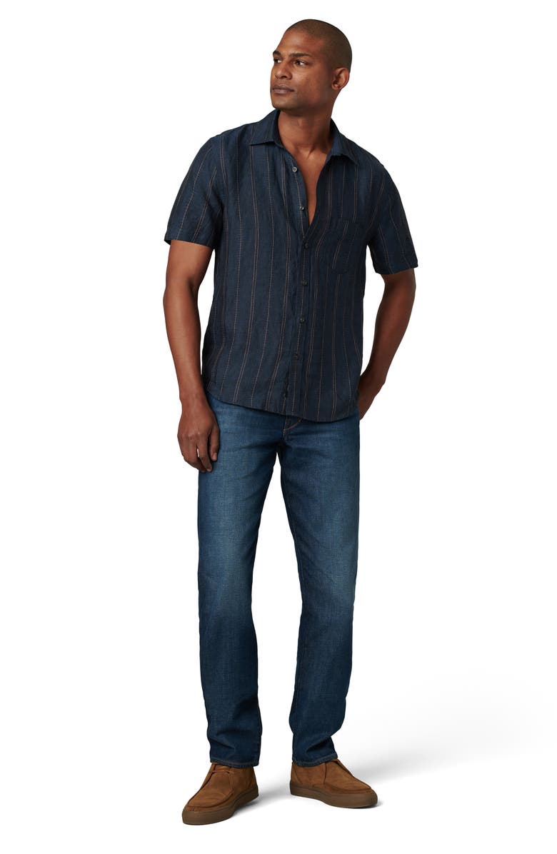 Joe's Scott Stripe Short Sleeve Linen Button-Up Shirt, Alternate, color, Midnight Stripe