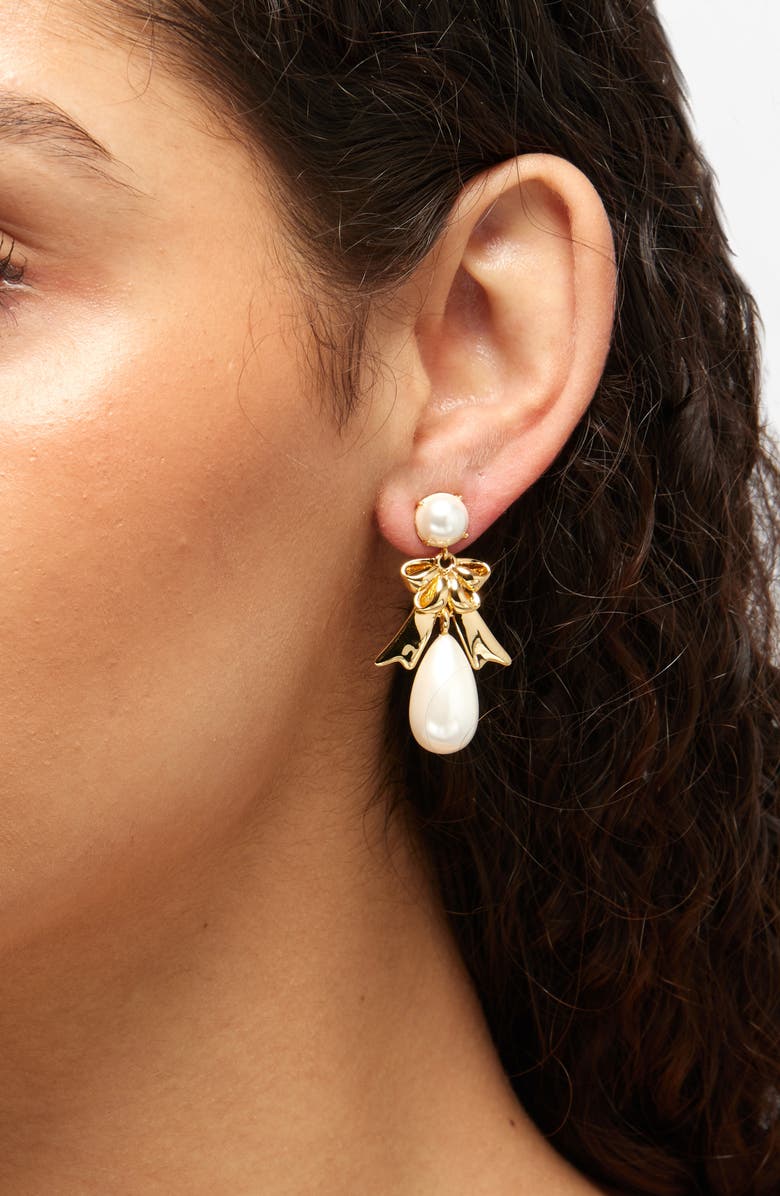Lele Sadoughi Faux Pearl Bow Drop Earrings, Alternate, color, Pearl