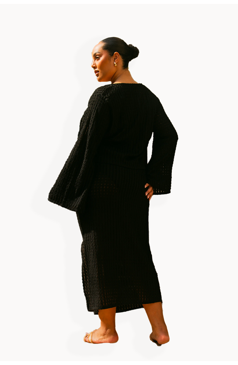 FASHION-SZN CURVE Curve Crochet Resort Midi Skirt, Alternate, color, Black