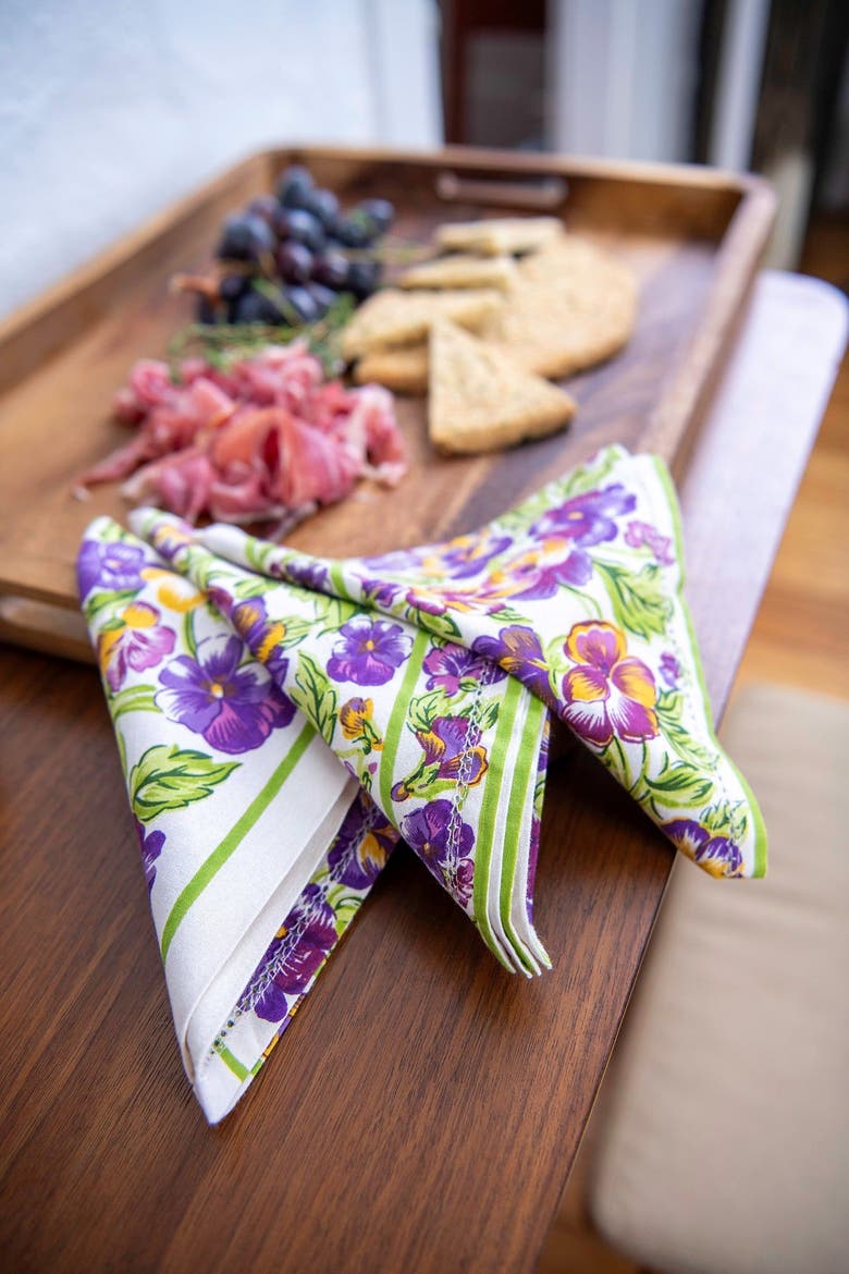 Pansies Luncheon Napkins, Set of 4, Alternate, color, Ecru