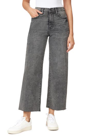 Kensie High Waist Raw Hem Wide Leg Jeans In Black