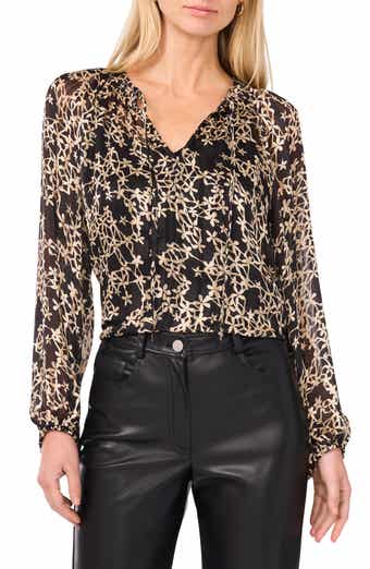 Vince Camuto Floral Metallic Stripe Satin Top
