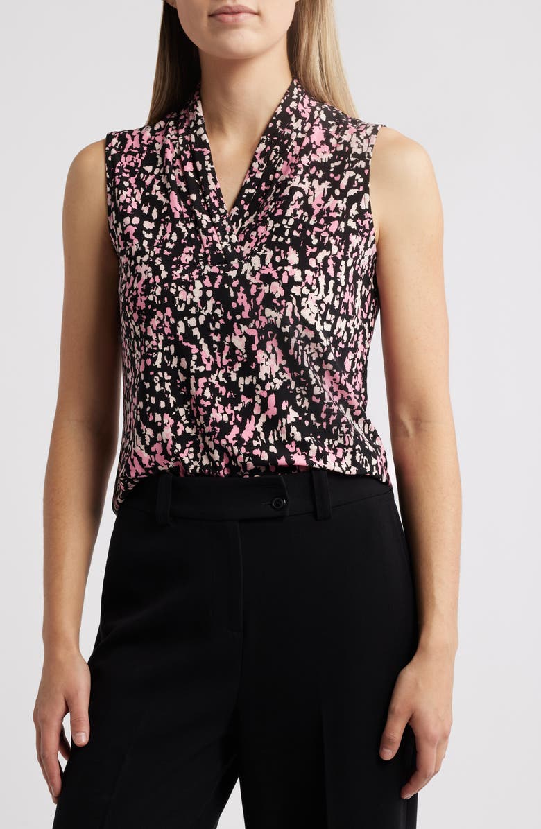 Anne Klein Abstract Print Triple Pleat Sleeveless Top, Main, color, 