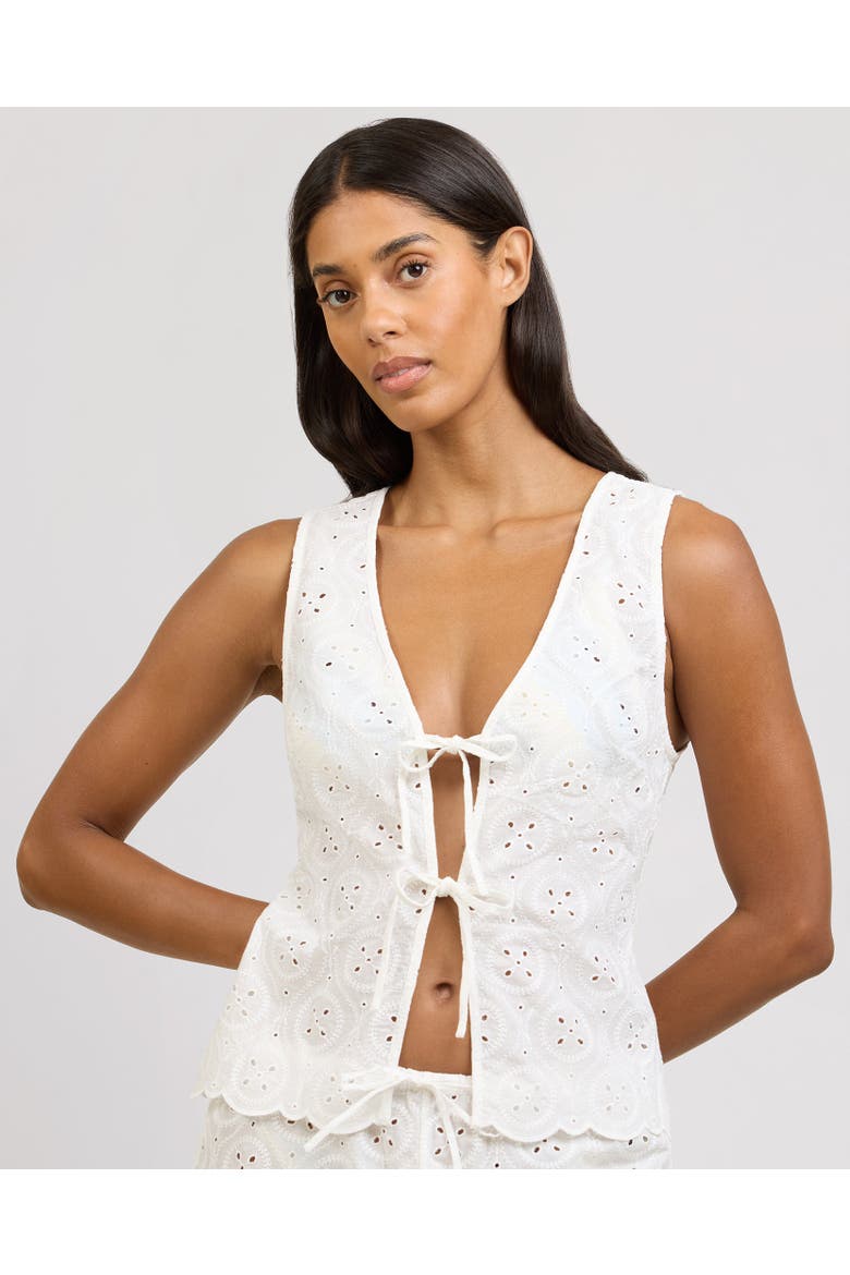 Cotton Tie Front Tank, Main, color, White