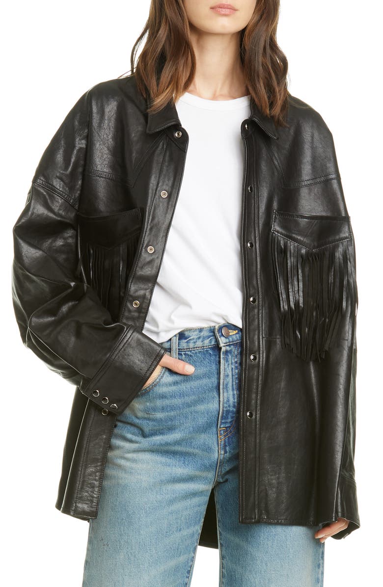 R13 Fringe Pocket Leather Shirt Jacket, Main, color,
