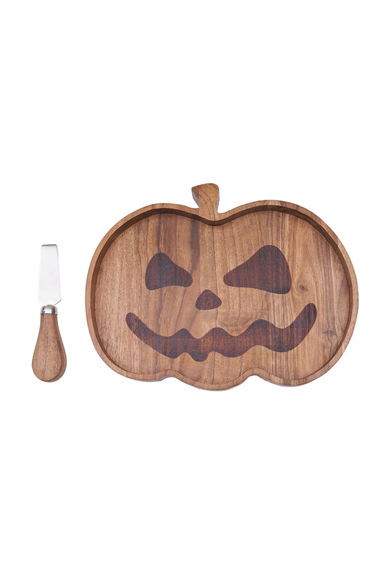 Halloween Pumpkin Mango Wood Serving Board w/ Spreader Set of 2, Alternate, color, Brown