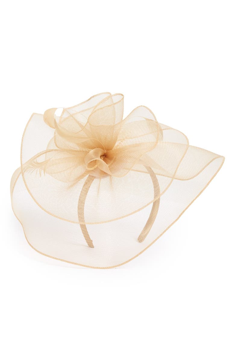 August Hat Feathered Fascinator Headband, Main, color,