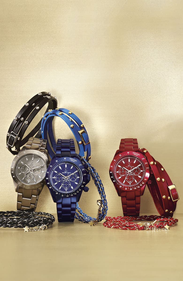 Cara Accessories Leather & Metal Stud Wrap Bracelet, Alternate, color,