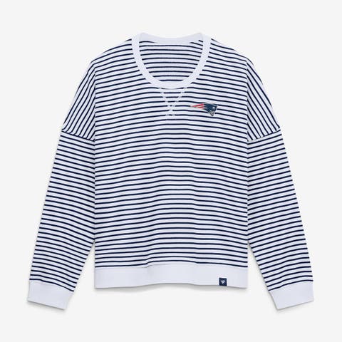 Women's Fanatics White/Navy New England Patriots Striped Oversized French Terry Sweatshirt