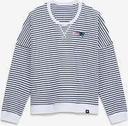 FANATICS Women's Fanatics White/Navy New England Patriots Striped Oversized French Terry Sweatshirt