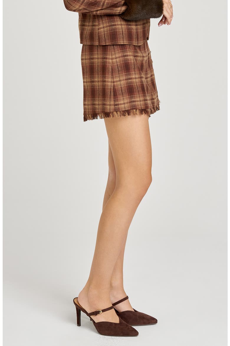 x Sara Walker Emily Plaid Fray Miniskirt, Alternate, color, BROWN PLAID