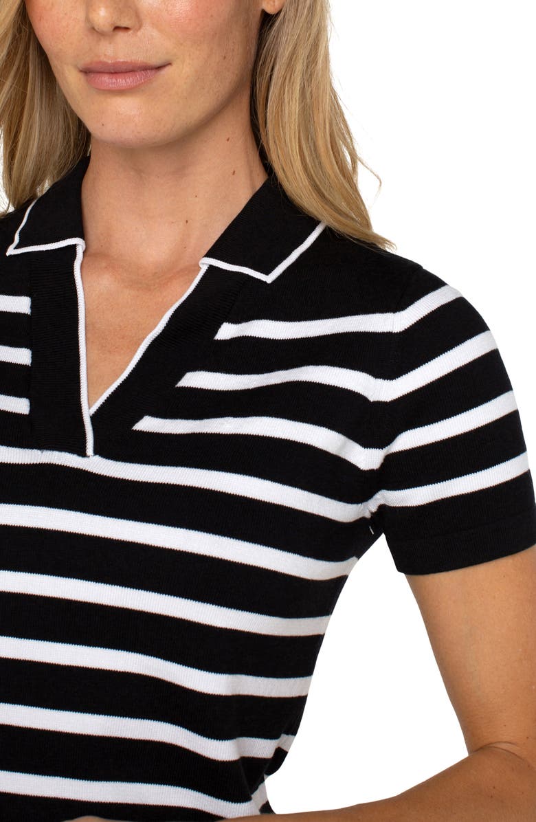 Liverpool Los Angeles Stripe Collared Short Sleeve Sweater, Alternate, color,