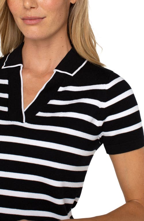 Liverpool Los Angeles Stripe Collared Short Sleeve Sweater