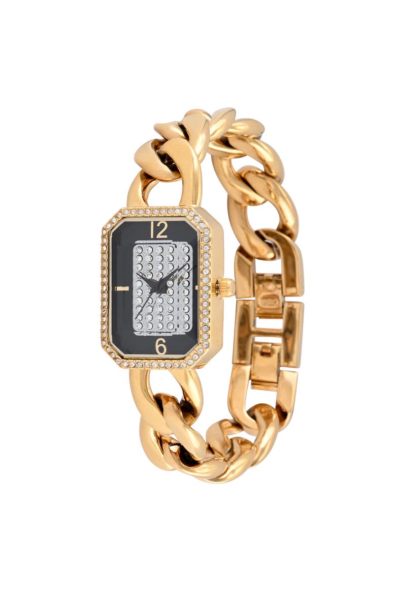 Rectangular Crystal Studded Link Watch- 30x23MM, Main, color, Gold