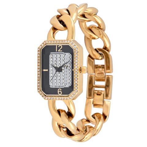 Rectangular Crystal Studded Link Watch- 30x23MM